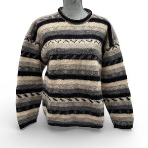 Yeti Hand Knit Wool Boho Warm Sweater in Gray & Cream size medium